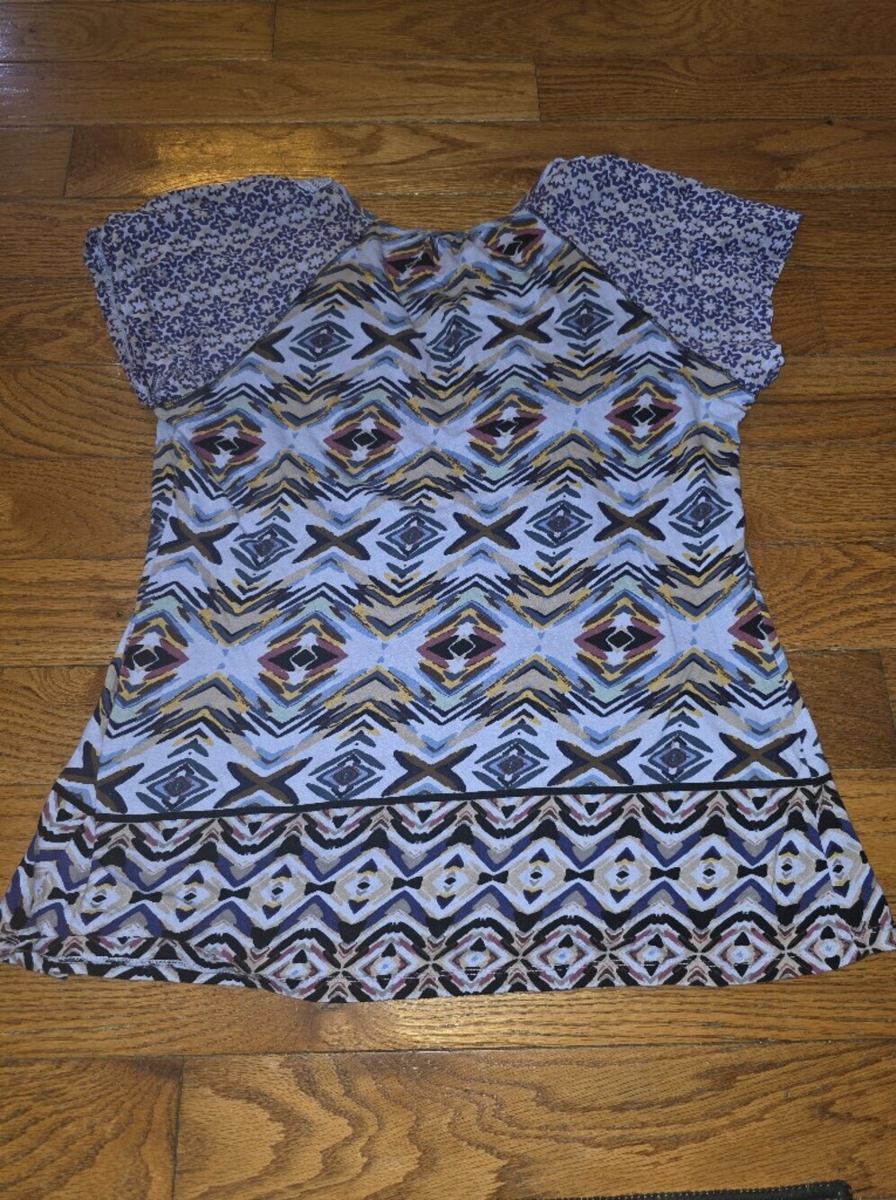 One World Short Sleeve Boho Print Tee in Lavender, Navy, Gold - Picture 3 of 3